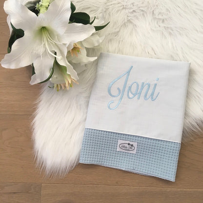 Warm Wafel Lakentje met naam | Gepersonaliseerde | Sky Blue