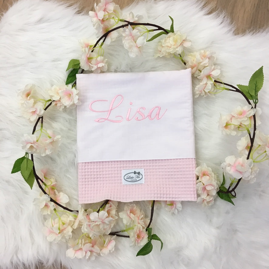 Warm Wafel Lakentje met naam | Gepersonaliseerde | Baby Pink