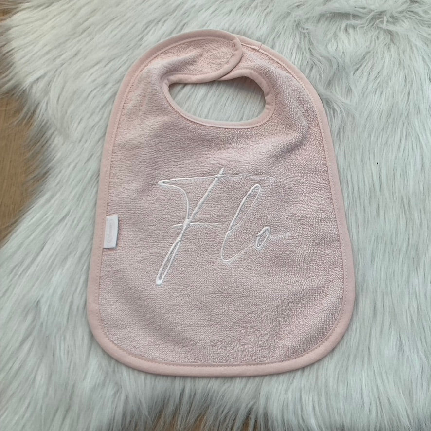 Slab met naam | Gepersonaliseerde baby slab katoen | Powder Blush