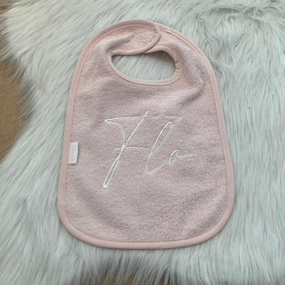 Slab met naam | Gepersonaliseerde baby slab katoen | Powder Blush