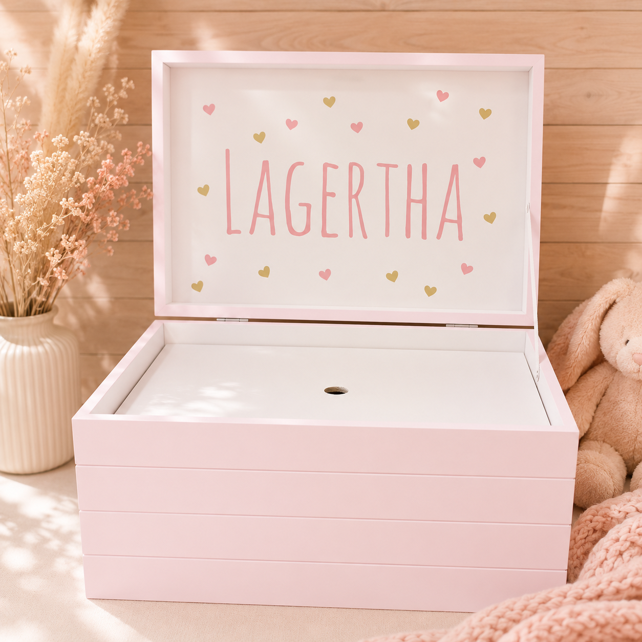 Gepersonaliseerde Speelkoffer met Lijnen lichtroze – Opbergkoffer voor Kinderen & Doopsuiker
