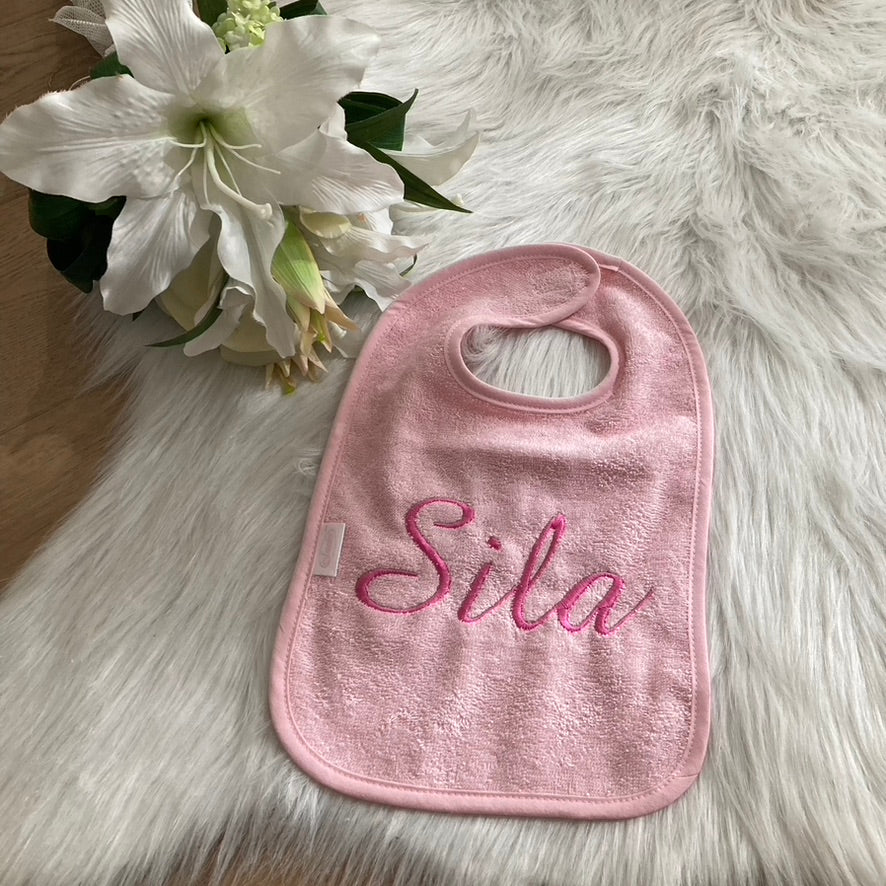 Slab met naam | Gepersonaliseerde baby slab katoen | Baby Pink