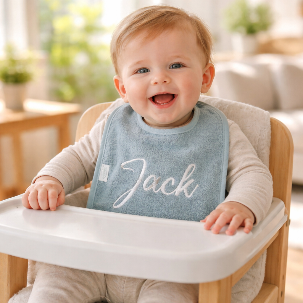 Slab met naam | Gepersonaliseerde baby slab katoen | Forest Moss