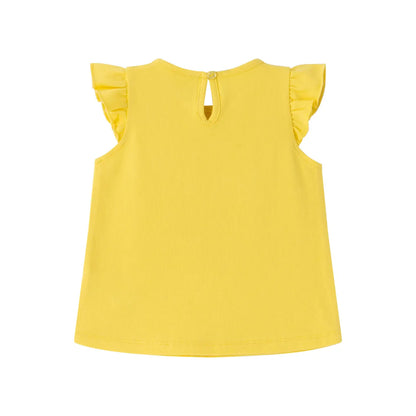 Geel casual t-shirt met effen ruches