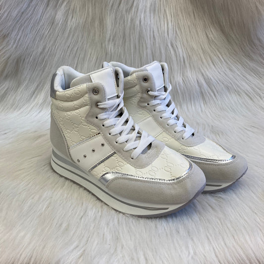 White wedge high-top trainer with pattern inspired