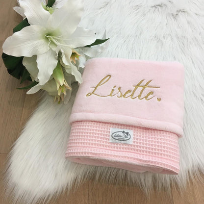 Warm Wafel Winterdekentje met naam | Gepersonaliseerde | Baby Pink