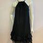 Black sleeveless dress thin straps with wavy bottom and lining