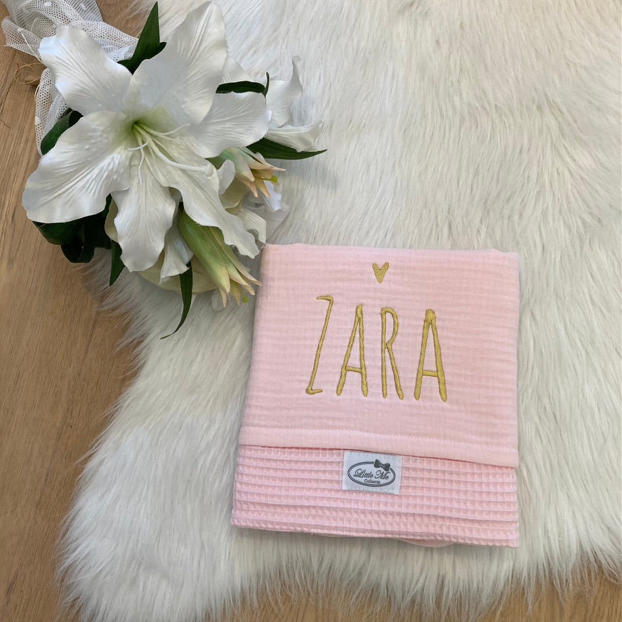 Warm Wafel Zomerdekentje met naam | Gepersonaliseerde | Baby Pink