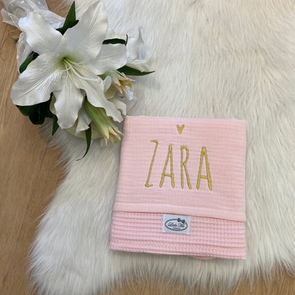 Warm Wafel Zomerdekentje met naam | Gepersonaliseerde | Baby Pink