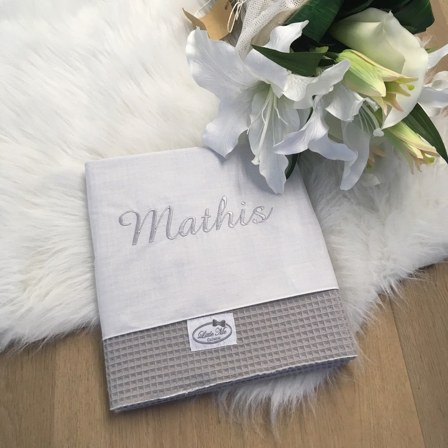 Warm Wafel Lakentje met naam | Gepersonaliseerde | Misty Grey