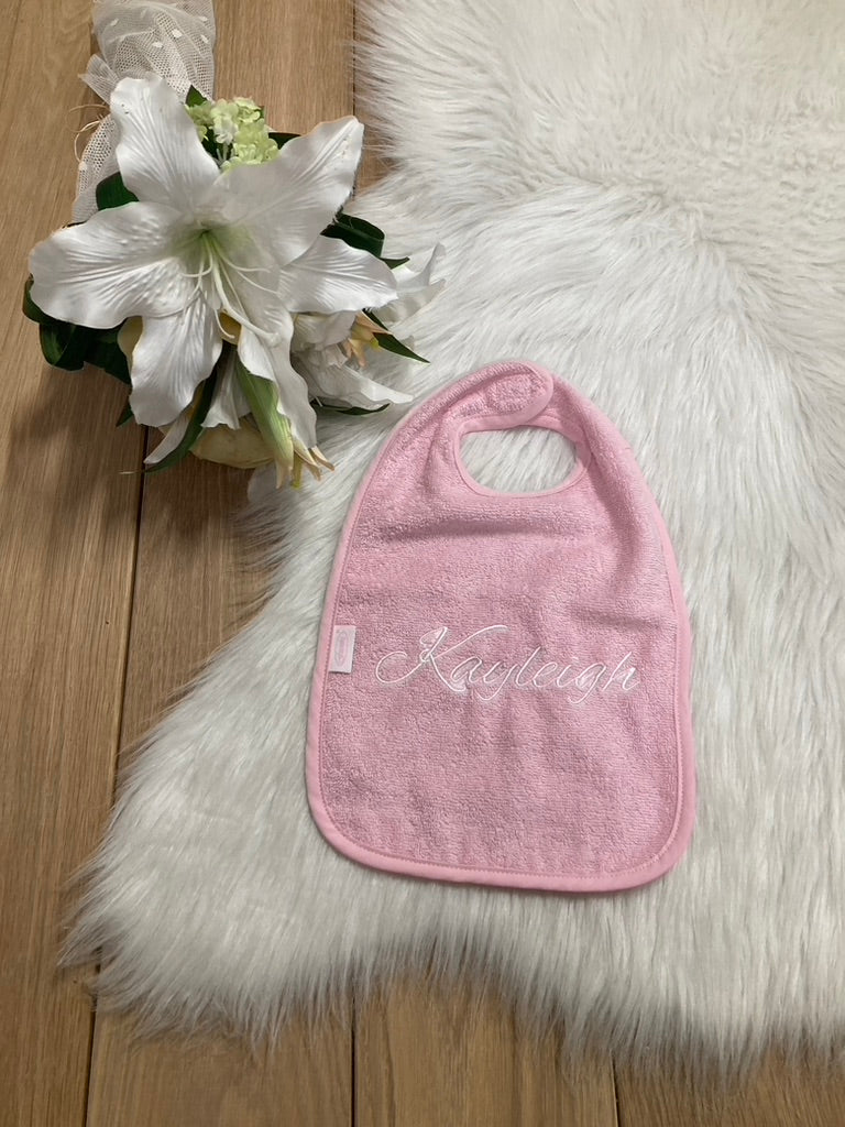 Slab met naam | Gepersonaliseerde baby slab katoen | Baby Pink