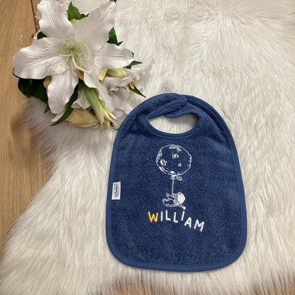 Slab met naam | Gepersonaliseerde baby slab katoen | Demin Blue