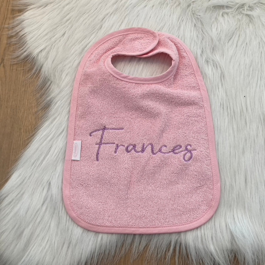 Slab met naam | Gepersonaliseerde baby slab katoen | Baby Pink