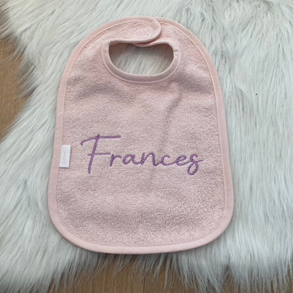 Slab met naam | Gepersonaliseerde baby slab katoen | Powder Blush