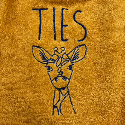 Slab met naam | Gepersonaliseerde baby slab katoen | Gold Ocher