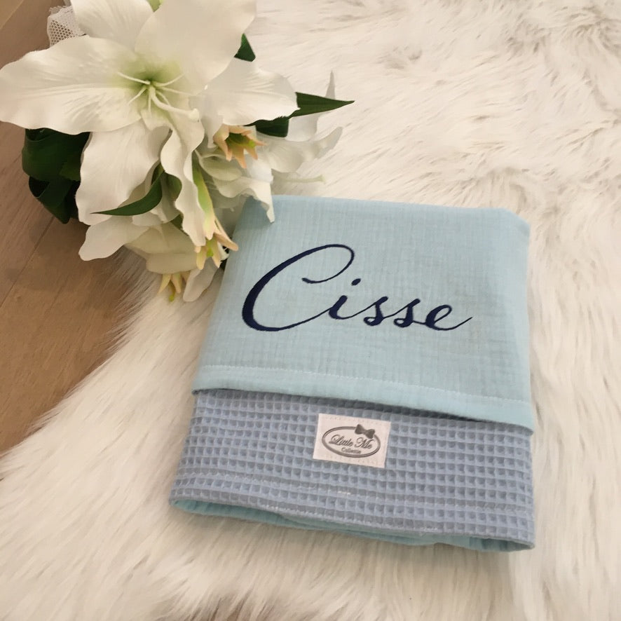 Warm Wafel Zomerdekentje met naam | Gepersonaliseerde | Sky Blue