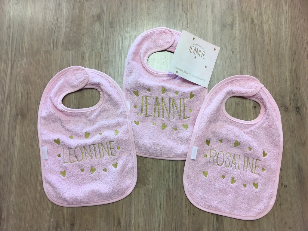 Slab met naam | Gepersonaliseerde baby slab katoen | Baby Pink