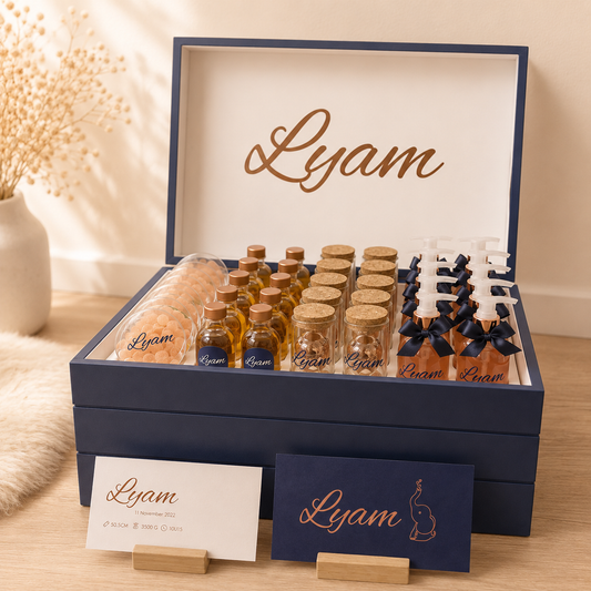Gepersonaliseerde Speelkoffer met Lijnen marine blauw – Opbergkoffer voor Kinderen & Doopsuiker