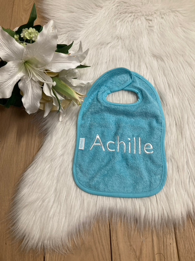 Slab met naam | Gepersonaliseerde baby slab katoen | Sky Blue