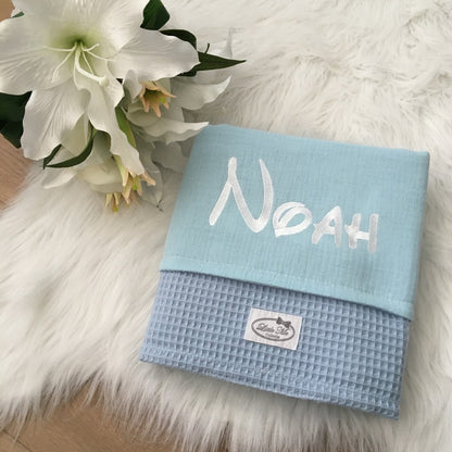 Warm Wafel Zomerdekentje met naam | Gepersonaliseerde | Sky Blue