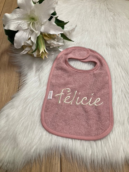 Slab met naam | Gepersonaliseerde baby slab katoen | Vintage Rose