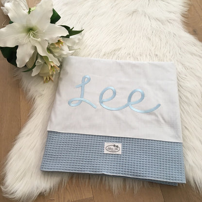 Warm Wafel Lakentje met naam | Gepersonaliseerde | Sky Blue