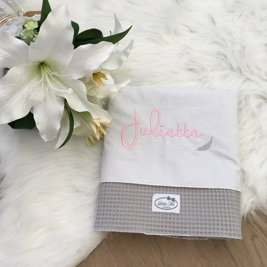 Warm Wafel Lakentje met naam | Gepersonaliseerde | Misty Grey