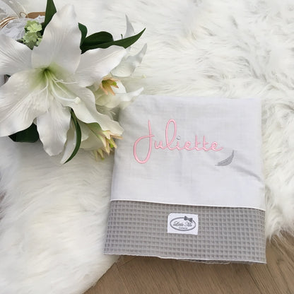 Warm Wafel Lakentje met naam | Gepersonaliseerde | Misty Grey