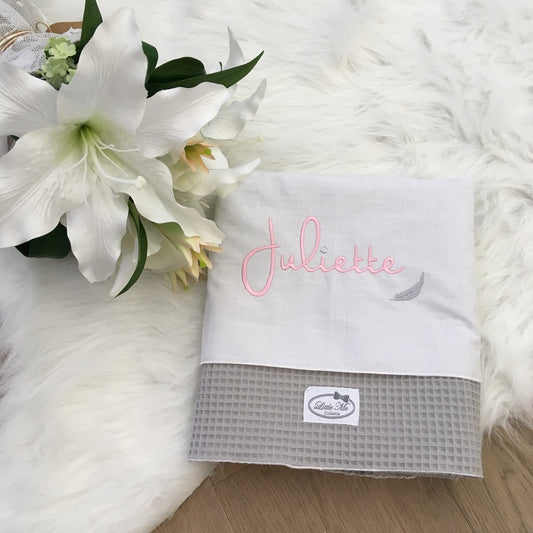 Warm Wafel Lakentje met naam | Gepersonaliseerde | Misty Grey