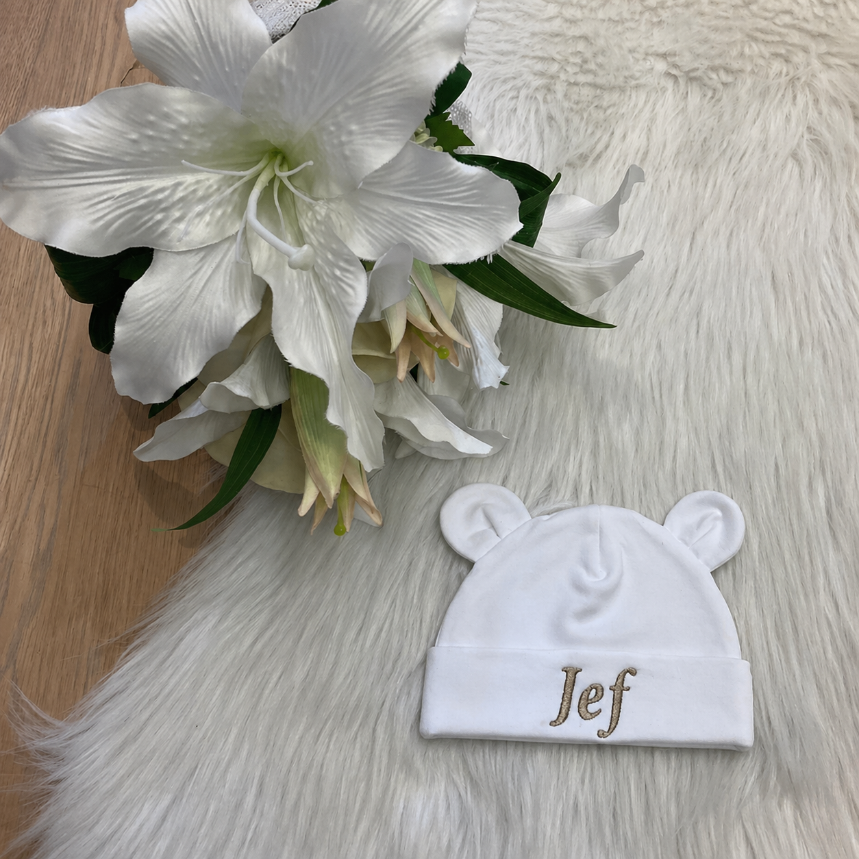 Eerste teddy babymutsje met naam | Gepersonaliseerde | Soft Cloud