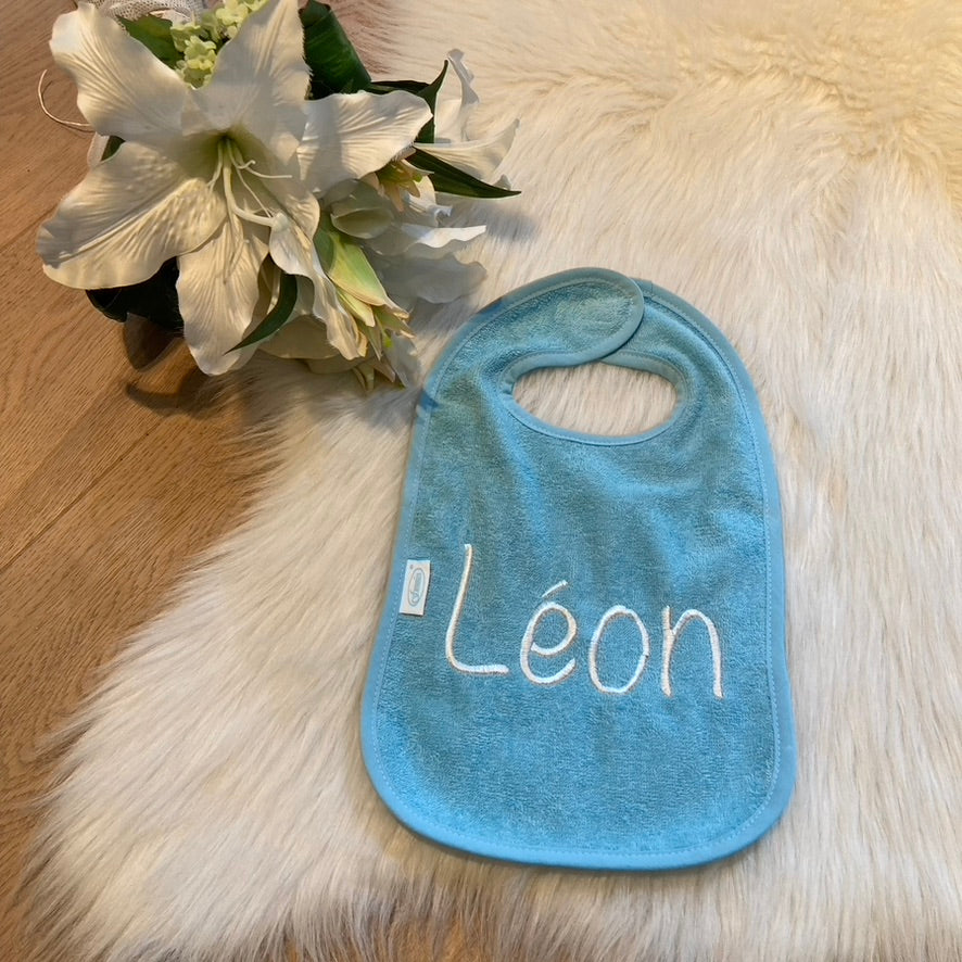 Slab met naam | Gepersonaliseerde baby slab katoen | Sky Blue