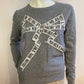 Gray sweater with yoke and rhinestones