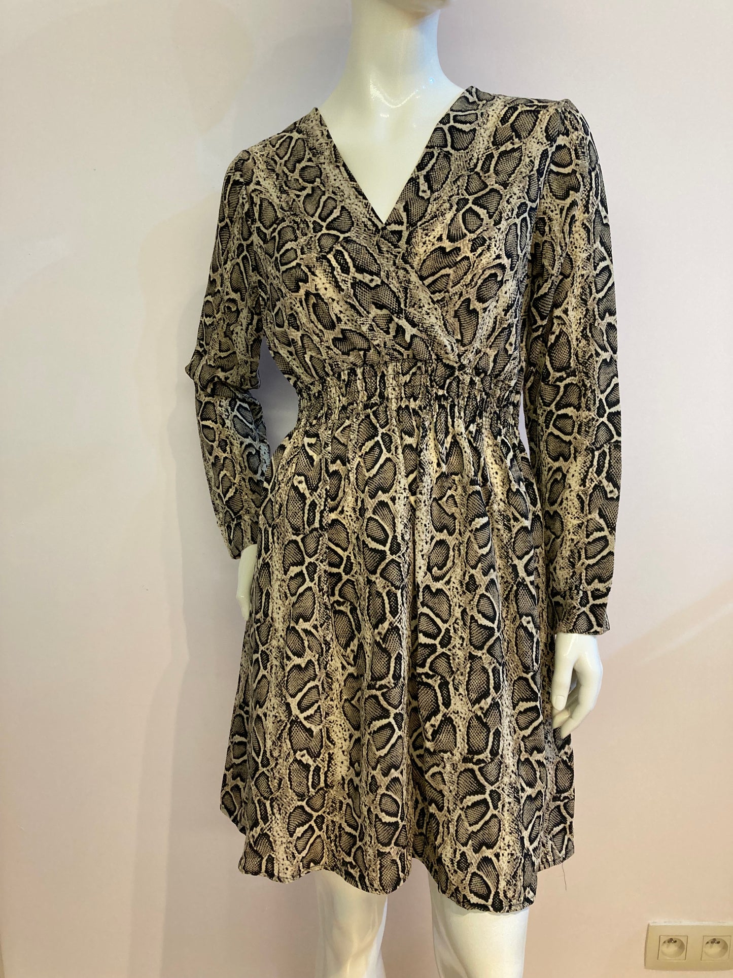 Python print dress crossed at the bust with elastic at the waist