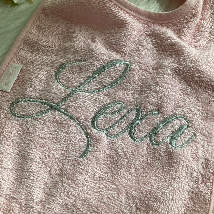 Slab met naam | Gepersonaliseerde baby slab katoen | Baby Pink