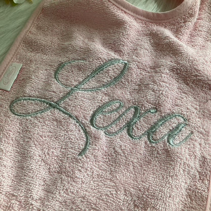 Slab met naam | Gepersonaliseerde baby slab katoen | Baby Pink