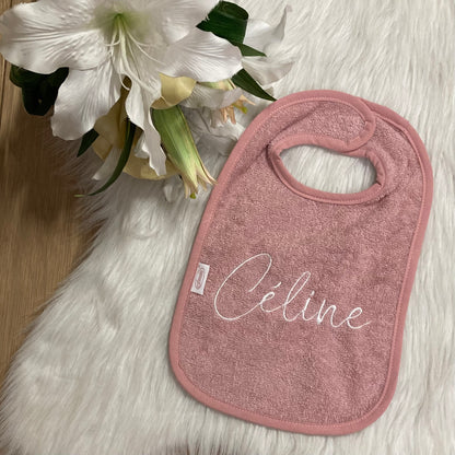 Slab met naam | Gepersonaliseerde baby slab katoen | Vintage Rose