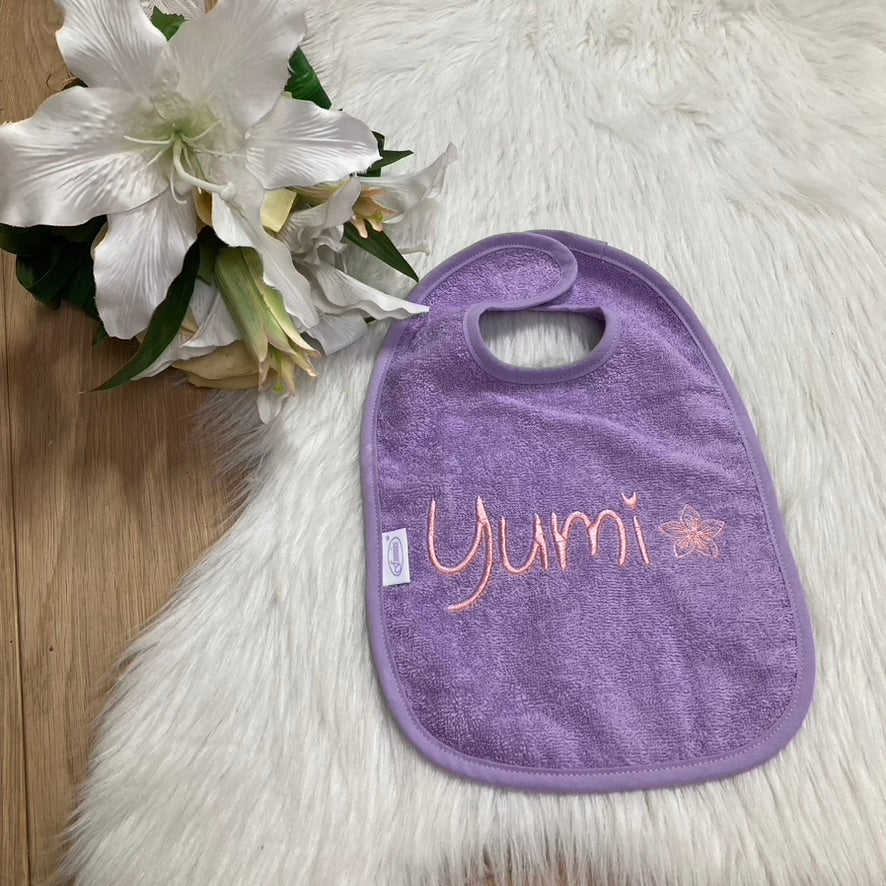 Slab met naam | Gepersonaliseerde baby slab katoen | Soft Lavender