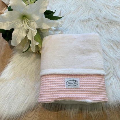 Warm Wafel Winterdekentje met naam | Gepersonaliseerde | Baby Pink/ soft cloud