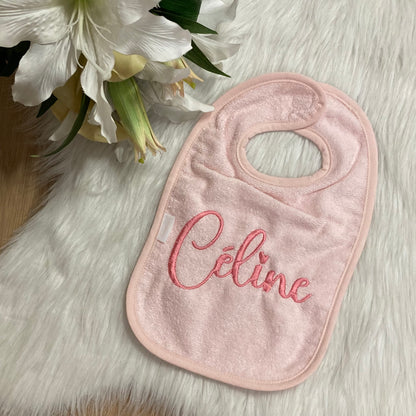 Slab met naam | Gepersonaliseerde baby slab katoen | Powder Blush