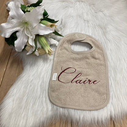 Slab met naam | Gepersonaliseerde baby slab katoen | Warm Sand