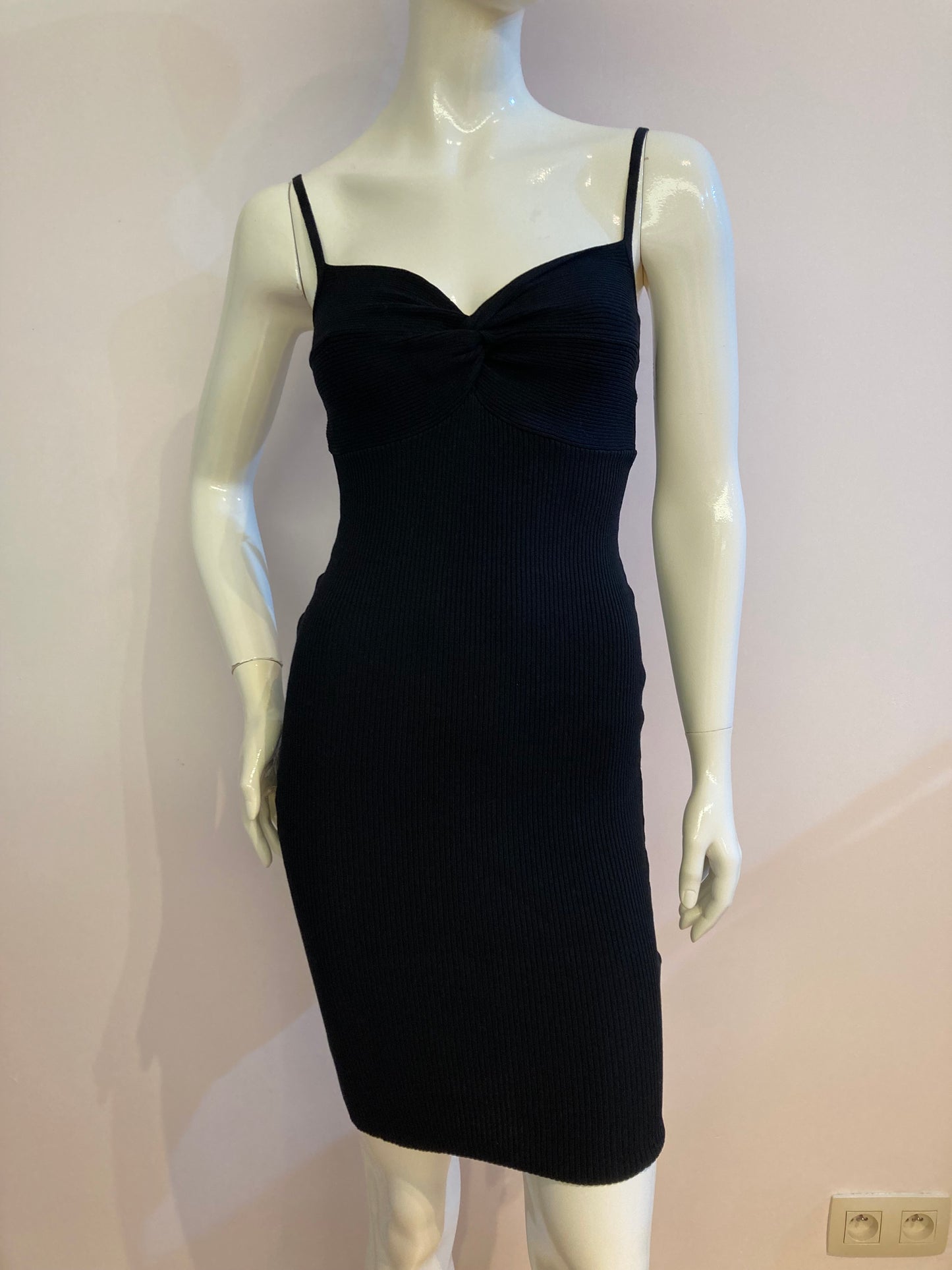 Black suspender dresses in very stretchy ribbed knit