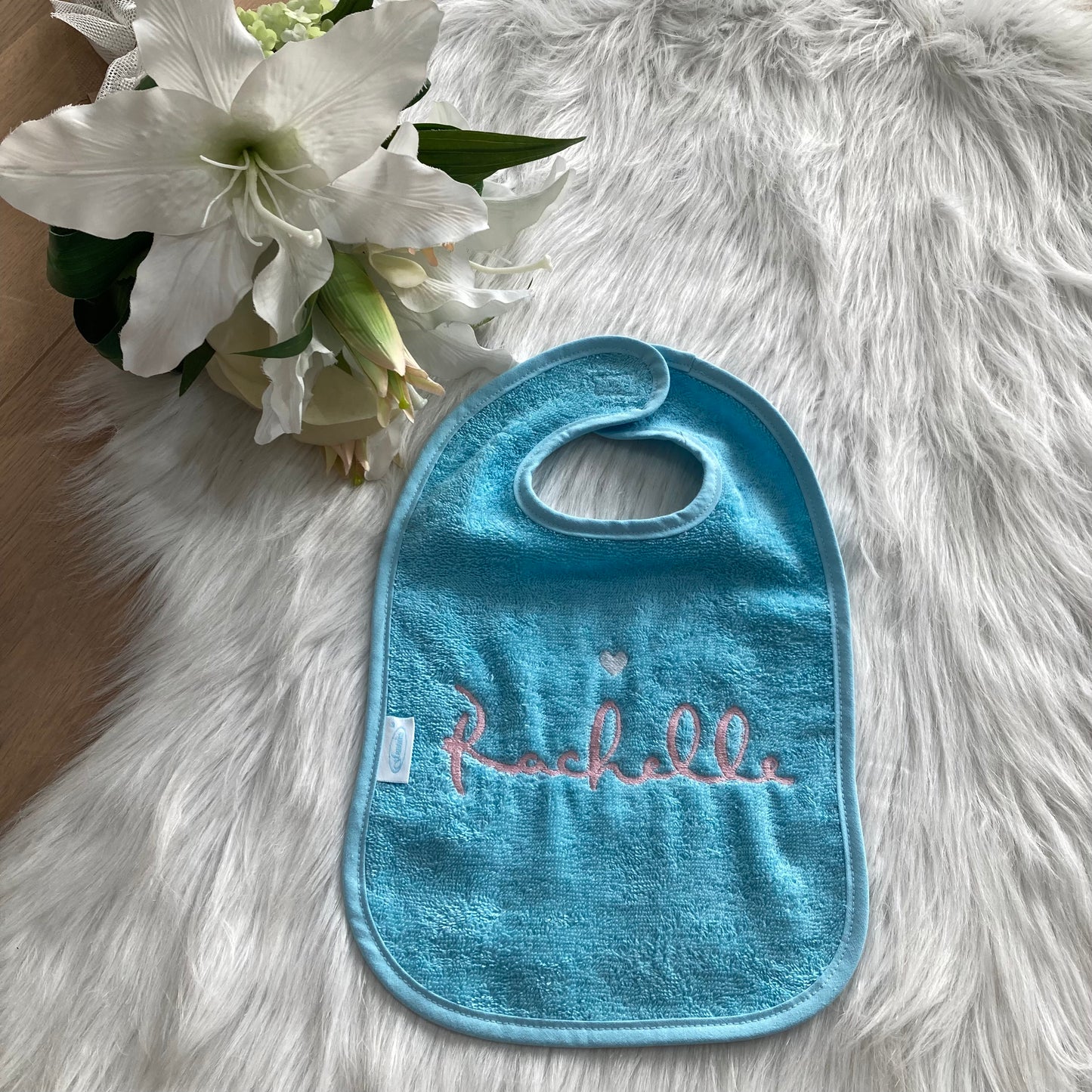 Slab met naam | Gepersonaliseerde baby slab katoen | Sky Blue