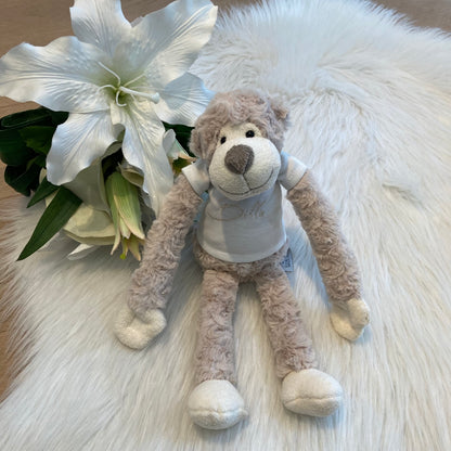 Beige Slingeraapje met Naam – Gepersonaliseerde Knuffel Aap 45 cm