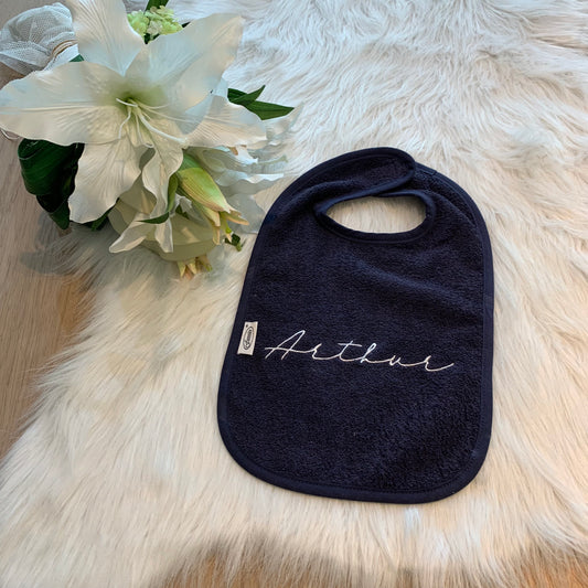 Slab met naam | Gepersonaliseerde baby slab katoen | Deep Nacy