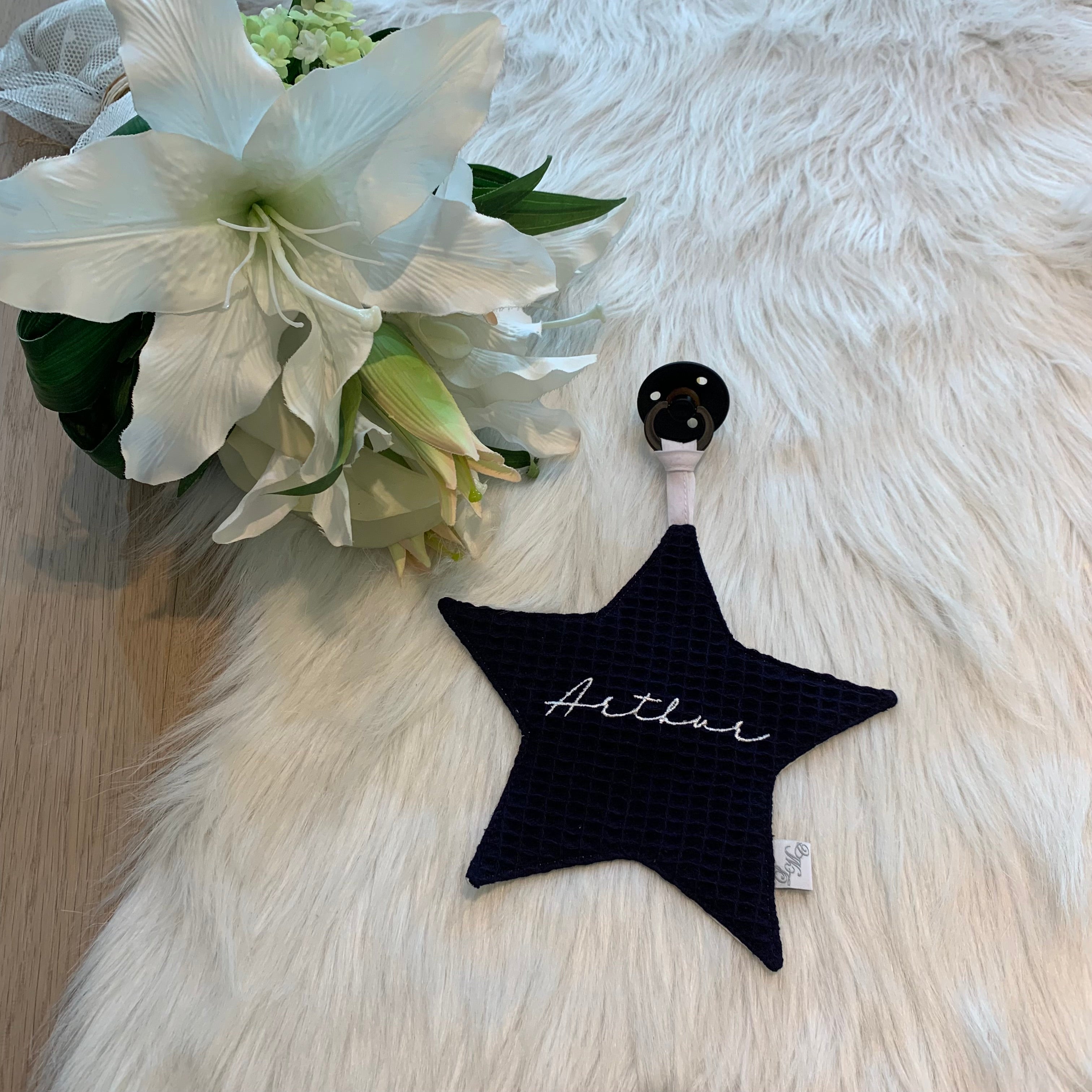 Speendoek ster wafel Navy