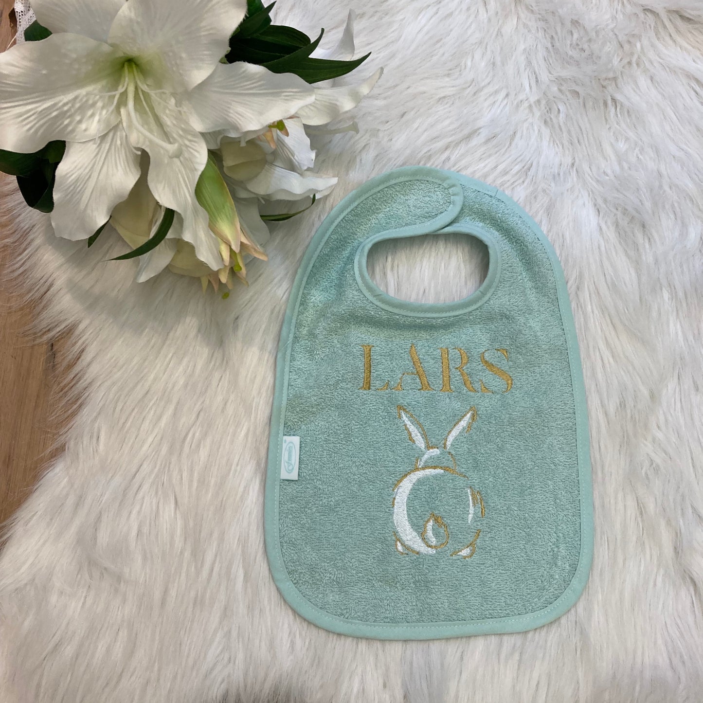 Slab met naam | Gepersonaliseerde baby slab katoen | Soft mint
