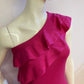 Fuchia asymmetric ribbed ruffle tube dress