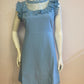 Blue dress with chiffon and lace at bust and collar.