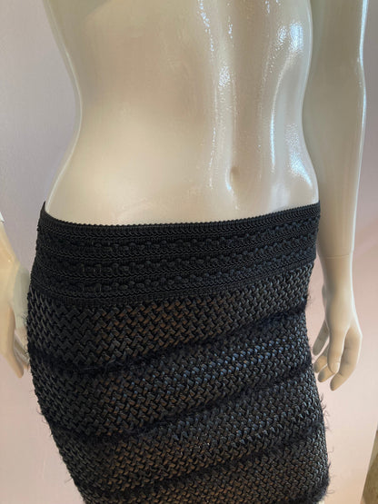 Black braided faux leather mini skirt