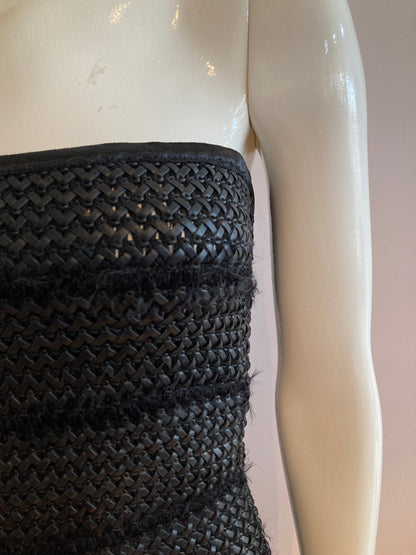 Braided and stretchy black faux leather dress with back closure